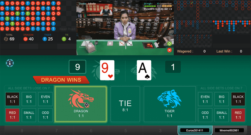 อัตราการจ่ายเกมไพ่เสือมังกรของ SBOBET