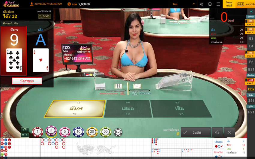 อัตราการจ่ายเกมไพ่เสือมังกรของ Sexy Baccarat